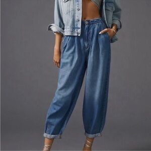 Anthropologie Pilcro Pleated Front High Waisted Balloon Blue Jeans Size 27
